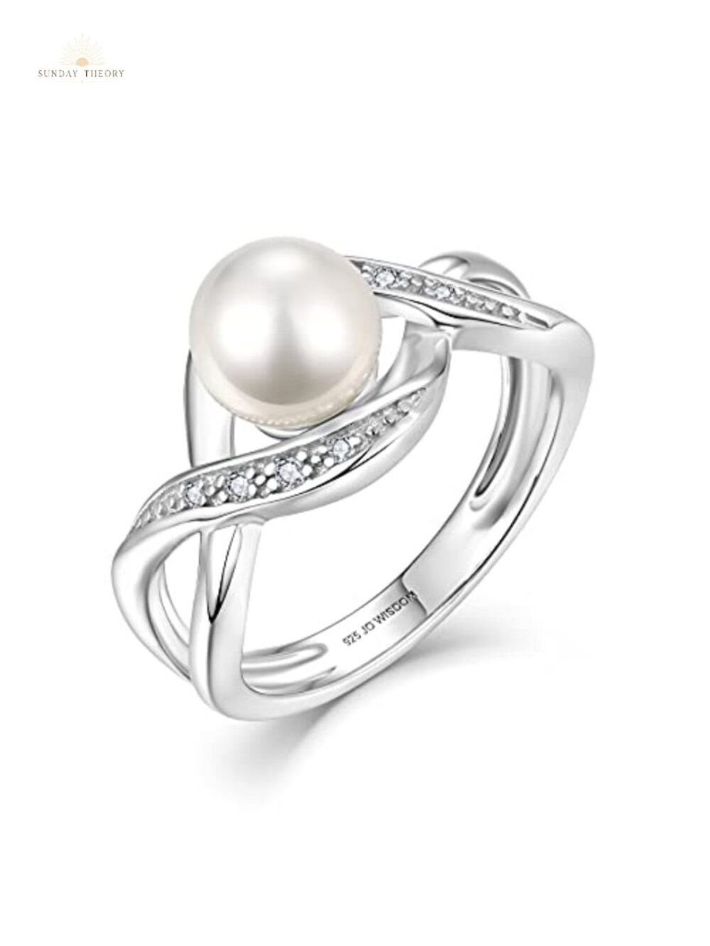 Sterling Silver Women Infinity Pearl Ring 925 Cubic Zirconia White 7mm